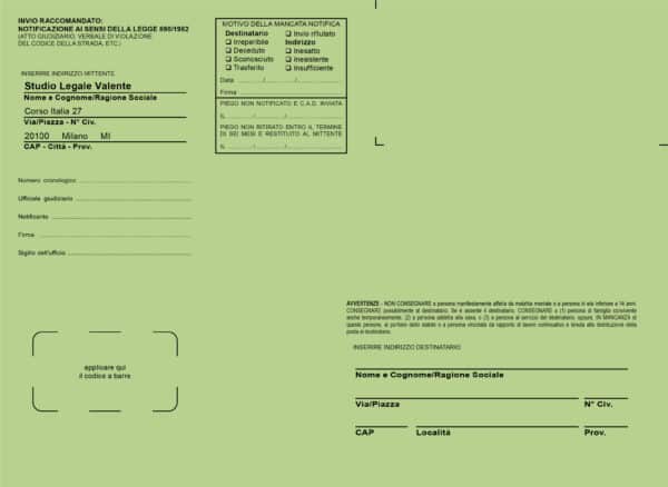Buste verdi per notifica in proprio o tramite Ufficiali Giudiziari – f.to 19×26 cm – 100 pz