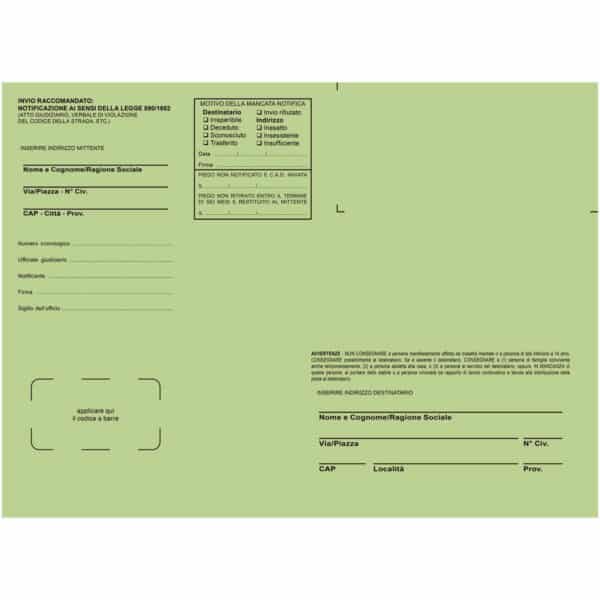 Buste verdi per notifica in proprio o tramite Ufficiali Giudiziari – f.to 19×26 cm – 100 pz