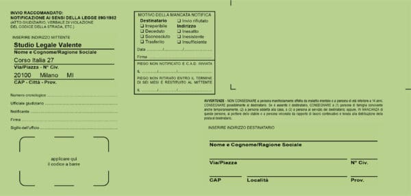 Buste verdi per notifica in proprio o tramite Ufficiali Giudiziari – f.to 11×23 cm – 250 pz