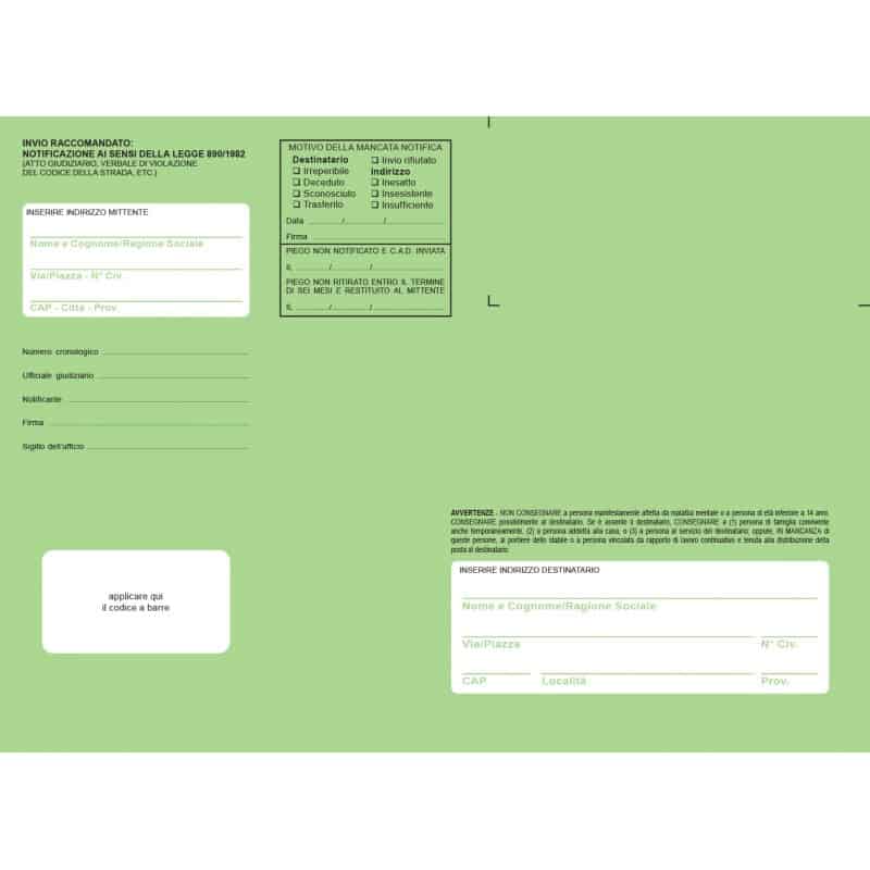 Buste verdi per notifica in proprio o tramite Ufficiali Giudiziari, f.to 19x26 cm