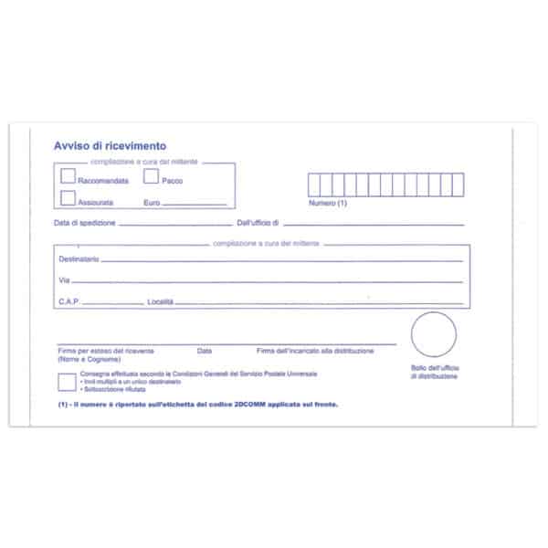 Avvisi di ricevimento standard – MOD 23I/O conf. da 100 pezzi